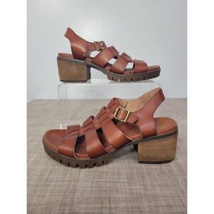 MIA Tahna Cognac Brown Leather Chunky Platform Gladiator Sandals Womens 8.5M